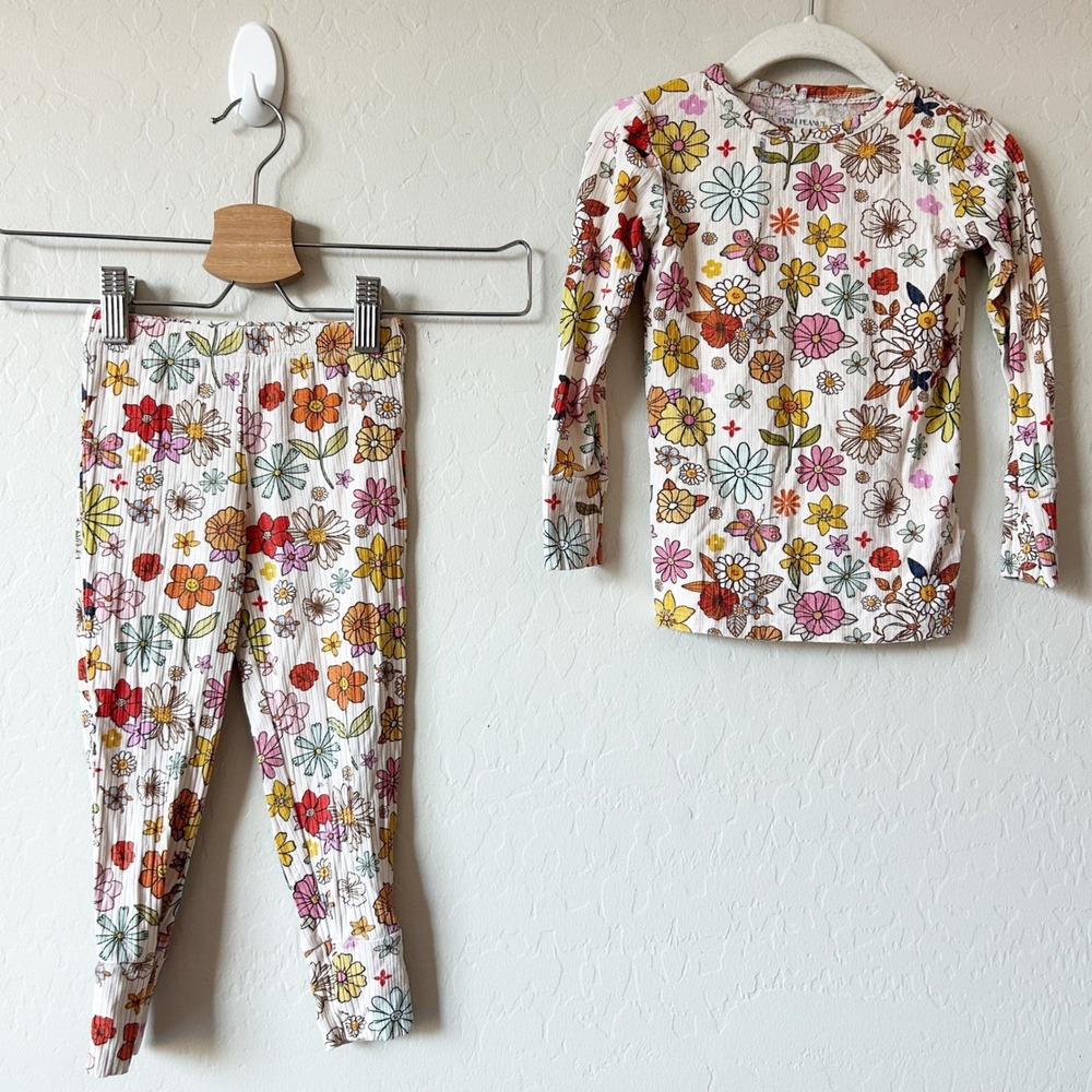 Posh Peanut Toddler Girls Retro Floral Bamboo‎ Ribbed Dolly Pajama Set Size 3T